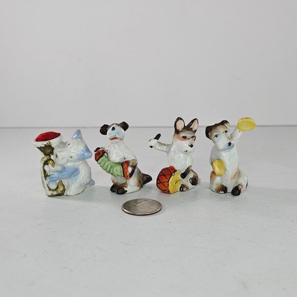 Vintage Japan Ceramic Dog Band Figurines Set Of 4 Drums Accordion Cymbal Trumpet - Picture 2 of 7